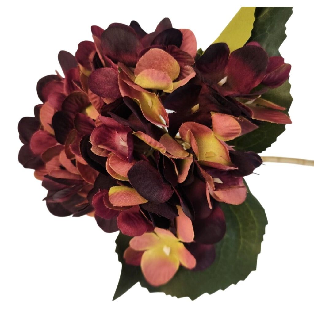 Plum Mauve Faux Hydrangea Stem 18 Inch Wedding Artificial Silk Flower Moody Decor