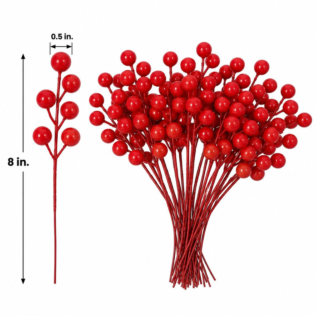 20 Artificial Red Berry Stems, 8-Inch Faux Christmas Wreath Garland Picks
