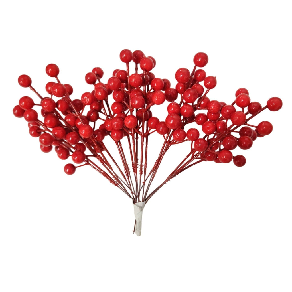 20 Artificial Red Berry Stems, 8-Inch Faux Christmas Wreath Garland Picks