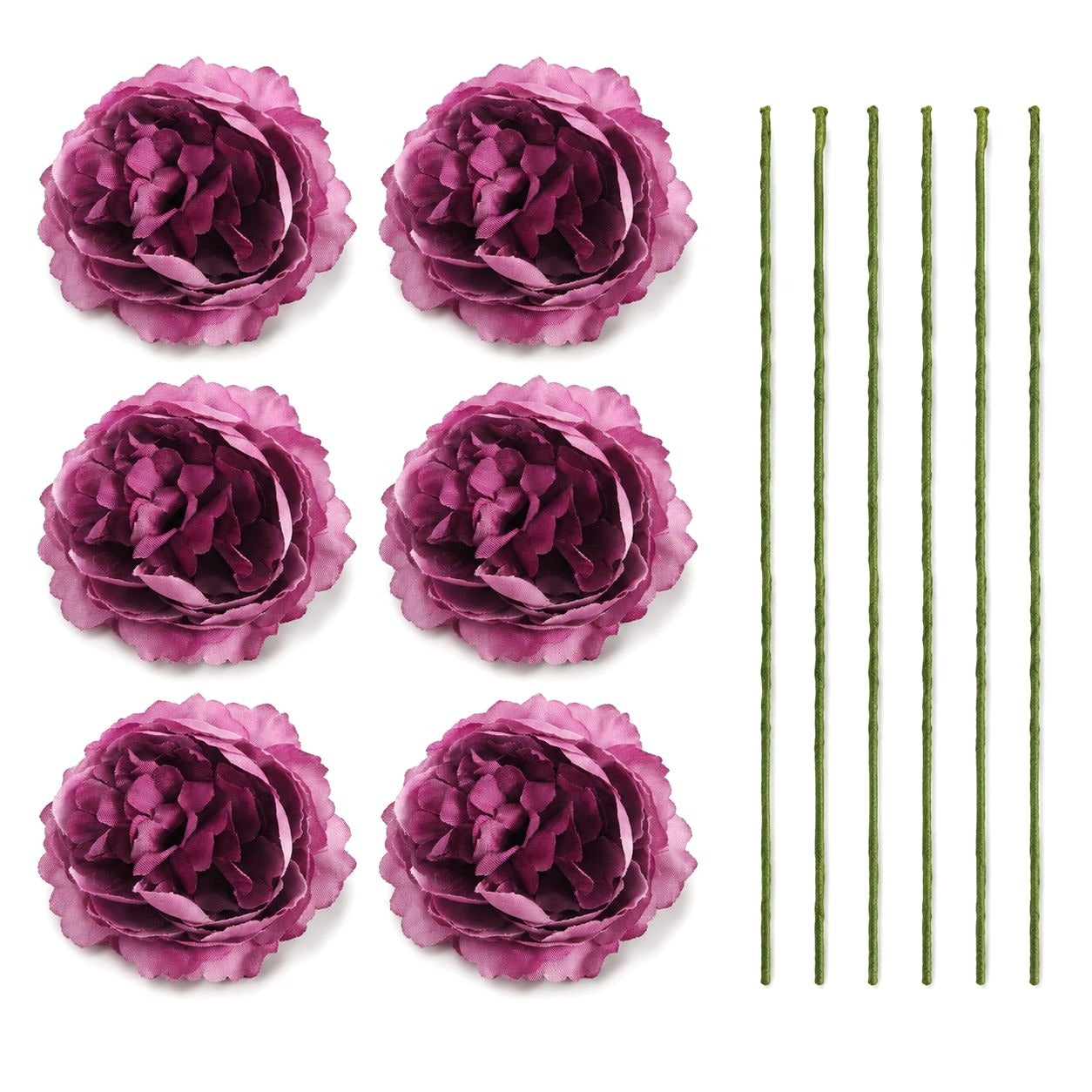 Plum Purple Artificial Flowers Set of 6, 3 in Ranunculus Peony Style Blooms