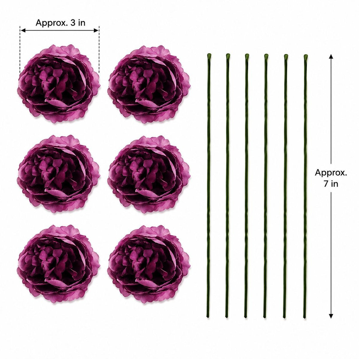 Plum Purple Artificial Flowers Set of 6, 3 in Ranunculus Peony Style Blooms