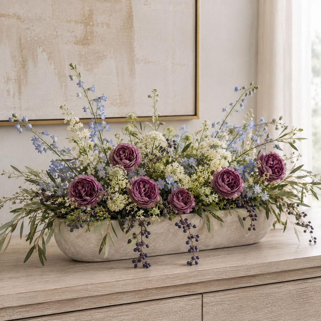 Plum Purple Artificial Flowers Set of 6, 3 in Ranunculus Peony Style Blooms