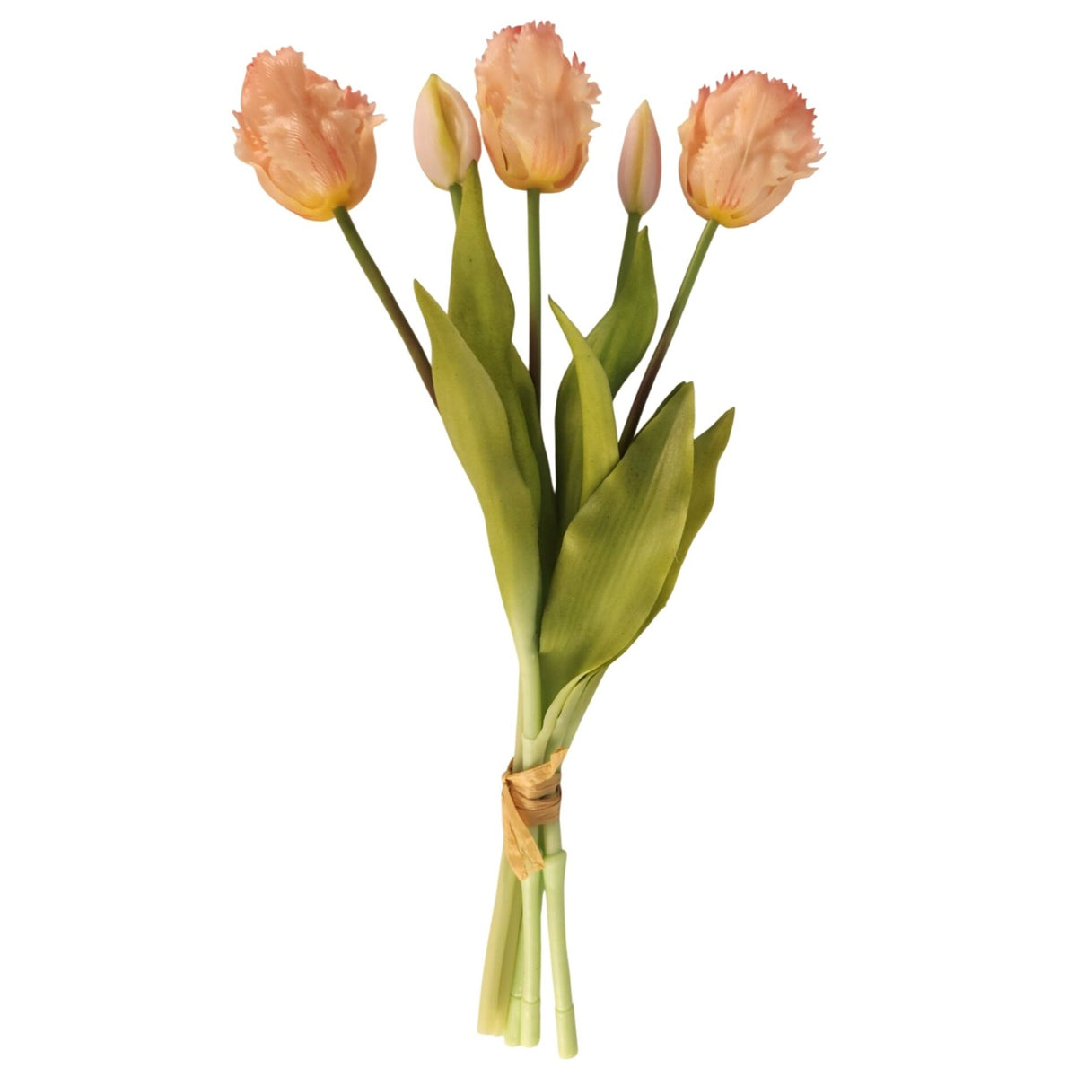 Peach Coral Artificial Tulips Set of 5, 15-Inch Real Touch Stems