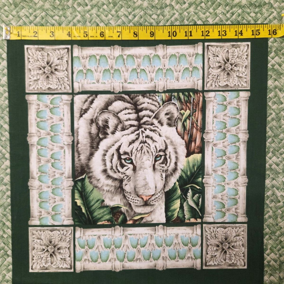 Vintage White Tiger Cotton Panel Alabaster Jungle 2 Squares 44 x 18 Inches