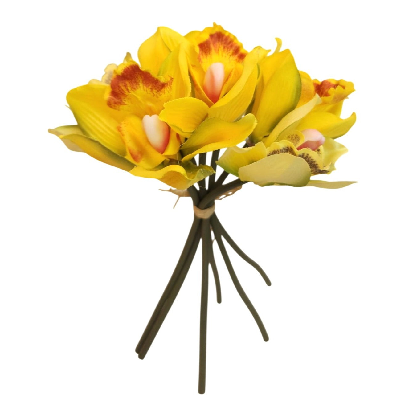 Artificial Cymbidium Orchid Bouquet 7 Stem Yellow Orchid Flowers Wedding Decor Faux Floral Arrangement