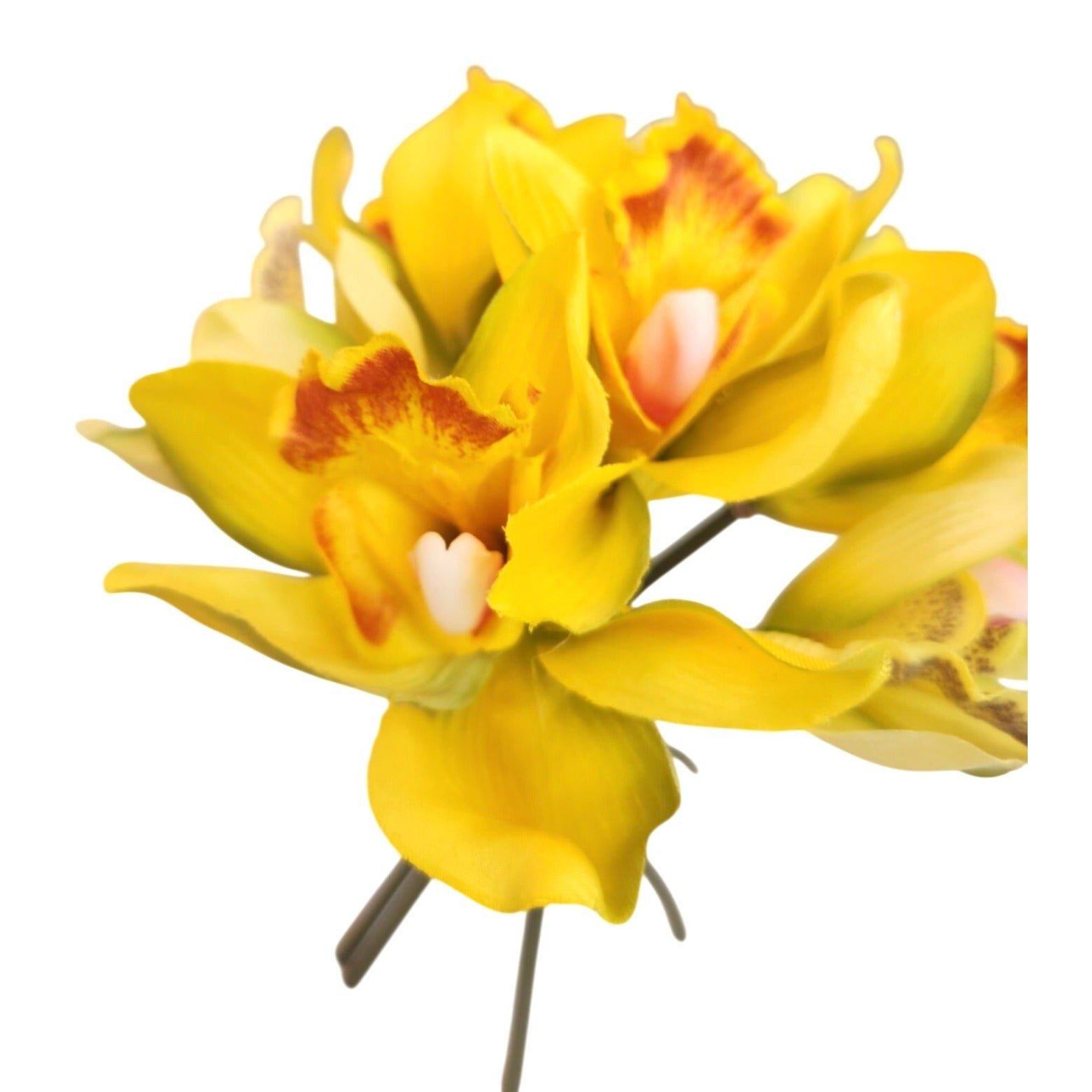 Artificial Cymbidium Orchid Bouquet 7 Stem Yellow Orchid Flowers Wedding Decor Faux Floral Arrangement