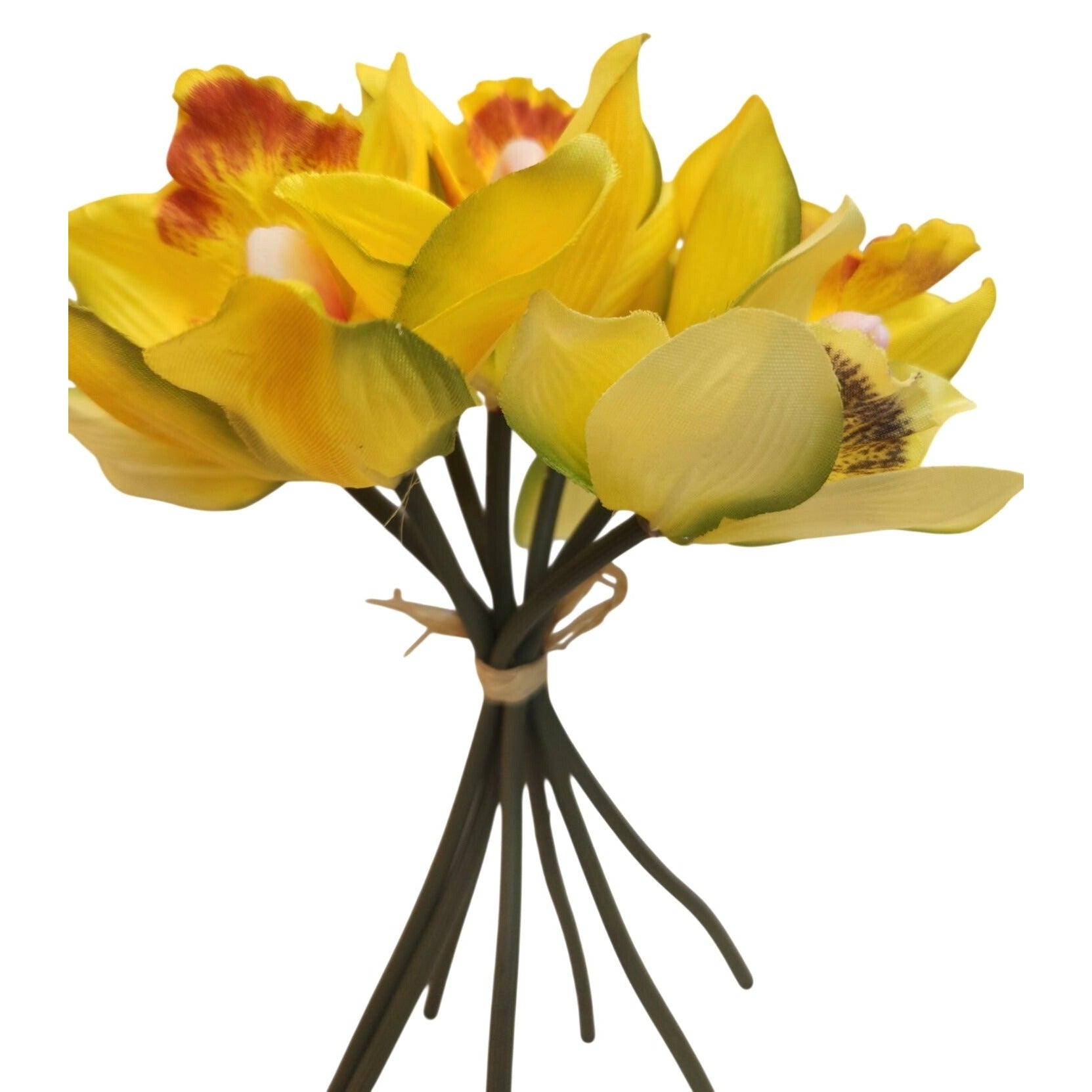 Artificial Cymbidium Orchid Bouquet 7 Stem Yellow Orchid Flowers Wedding Decor Faux Floral Arrangement