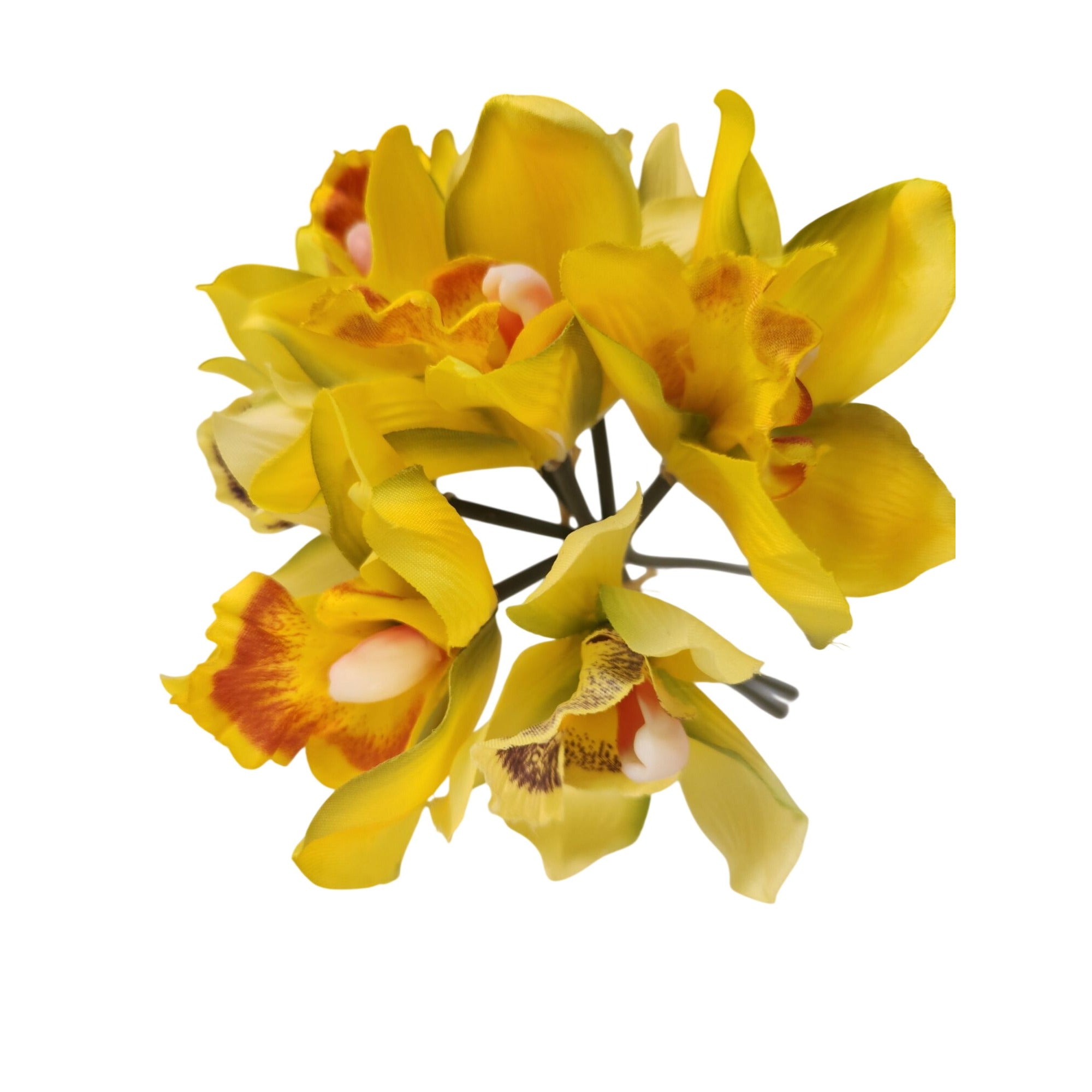 Artificial Cymbidium Orchid Bouquet 7 Stem Yellow Orchid Flowers Wedding Decor Faux Floral Arrangement