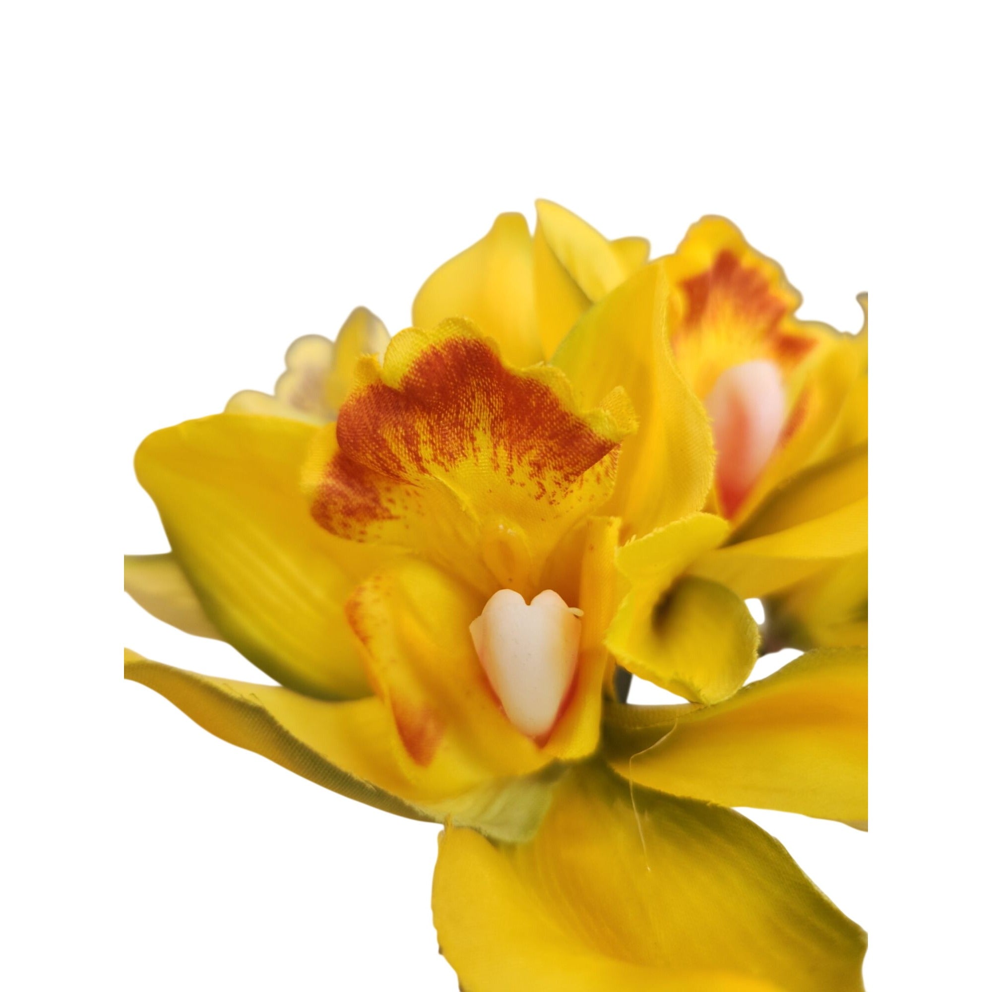 Artificial Cymbidium Orchid Bouquet 7 Stem Yellow Orchid Flowers Wedding Decor Faux Floral Arrangement