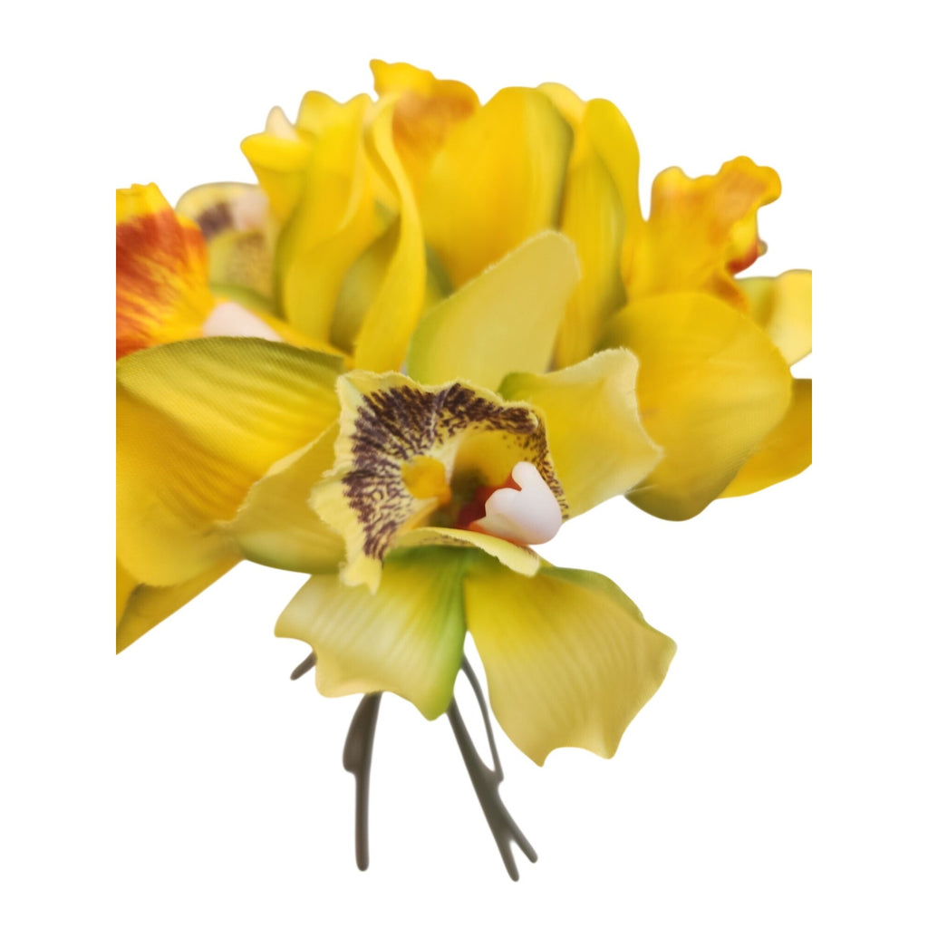 Artificial Cymbidium Orchid Bouquet 7 Stem Yellow Orchid Flowers Wedding Decor Faux Floral Arrangement