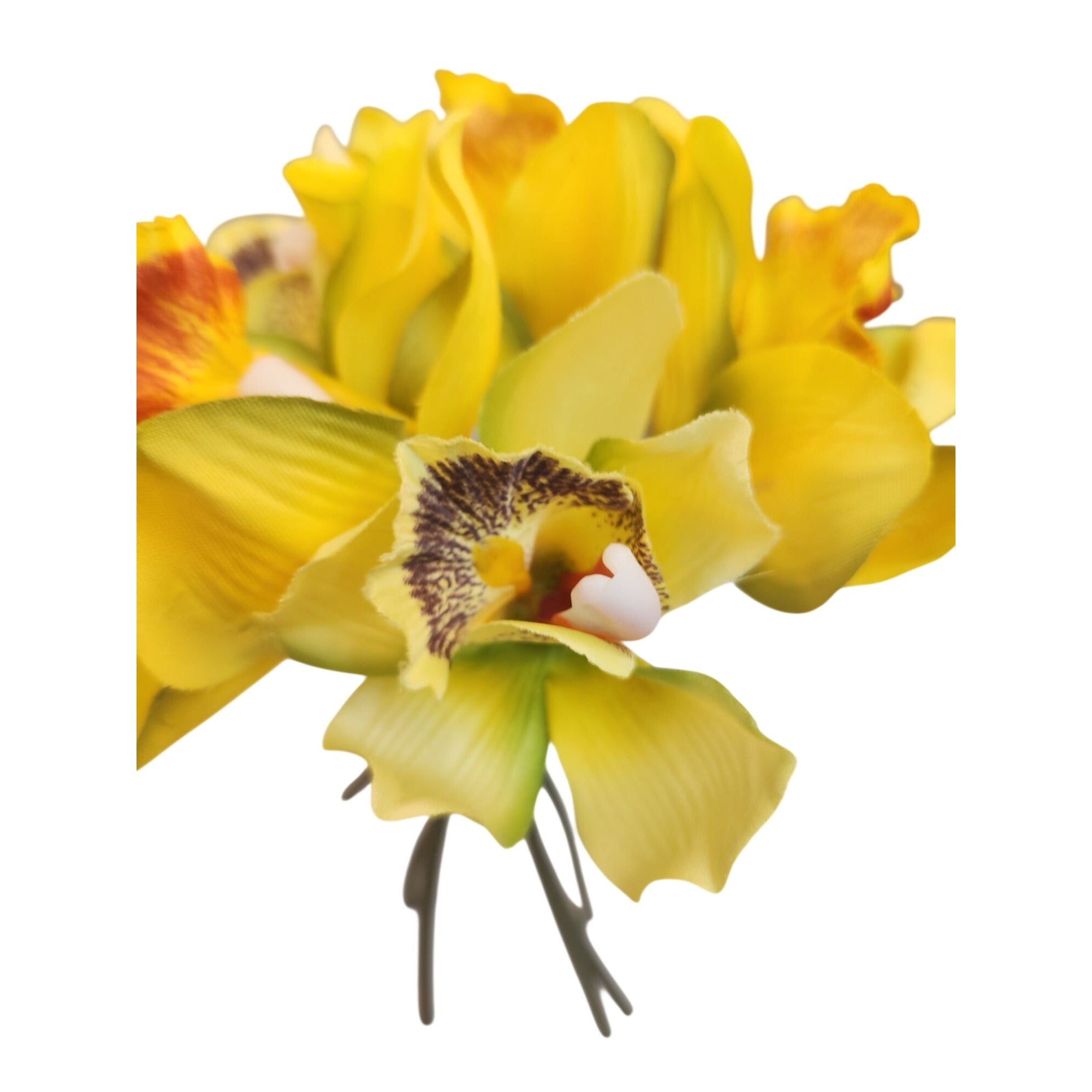 Artificial Cymbidium Orchid Bouquet 7 Stem Yellow Orchid Flowers Wedding Decor Faux Floral Arrangement