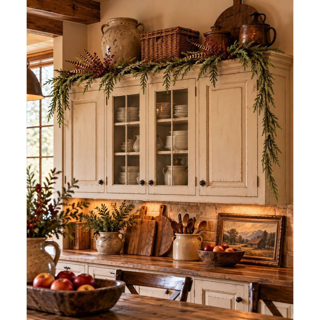 Faux Norfolk Pine Garland 6 Ft Real Touch Sparse Greenery for Rustic Decor