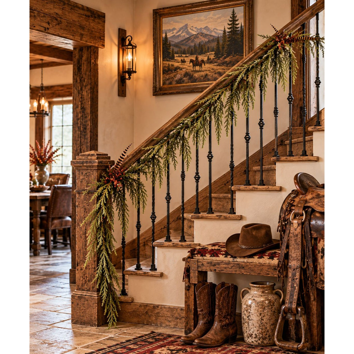 Faux Norfolk Pine Garland 6 Ft Real Touch Sparse Greenery for Rustic Decor