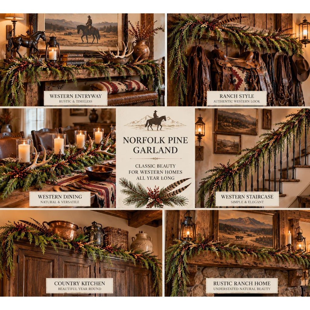 Faux Norfolk Pine Garland 6 Ft Real Touch Sparse Greenery for Rustic Decor