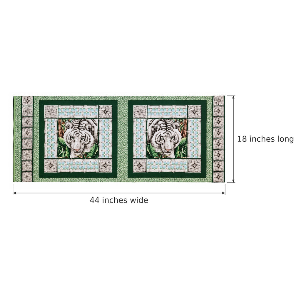 Vintage White Tiger Cotton Panel Alabaster Jungle 2 Squares 44 x 18 Inches