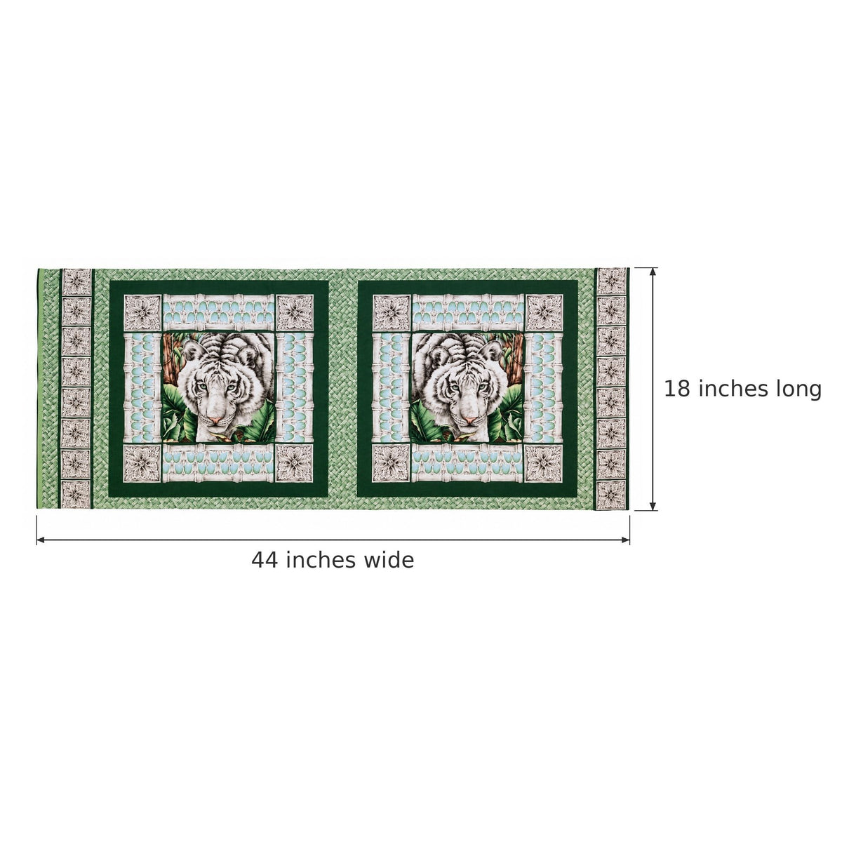 Vintage White Tiger Cotton Panel Alabaster Jungle 2 Squares 44 x 18 Inches