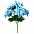 Blue Poinsettia Bush Faux Christmas Floral Winter Holiday Decor 20 Inch Stem Arrangement