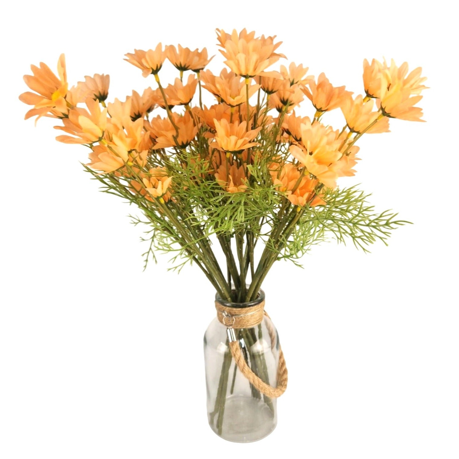 Peach Apricot Faux Daisy Stem 20 Inch Artificial Wildflower Set of 6 Farmhouse Floral Decor