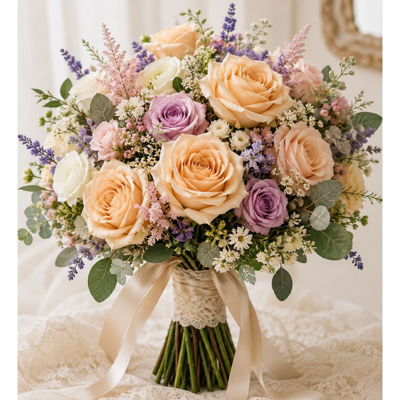 Set of 6 Champagne Artificial Rose Stems 20 Inch Faux Roses Wedding Bouquet Roses Centerpiece Flowers Floral Arrangement Decor