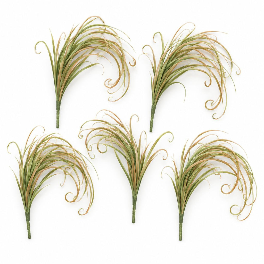 Artificial Curly Grass Picks, Set of 5, 9 Inch Faux Lemongrass