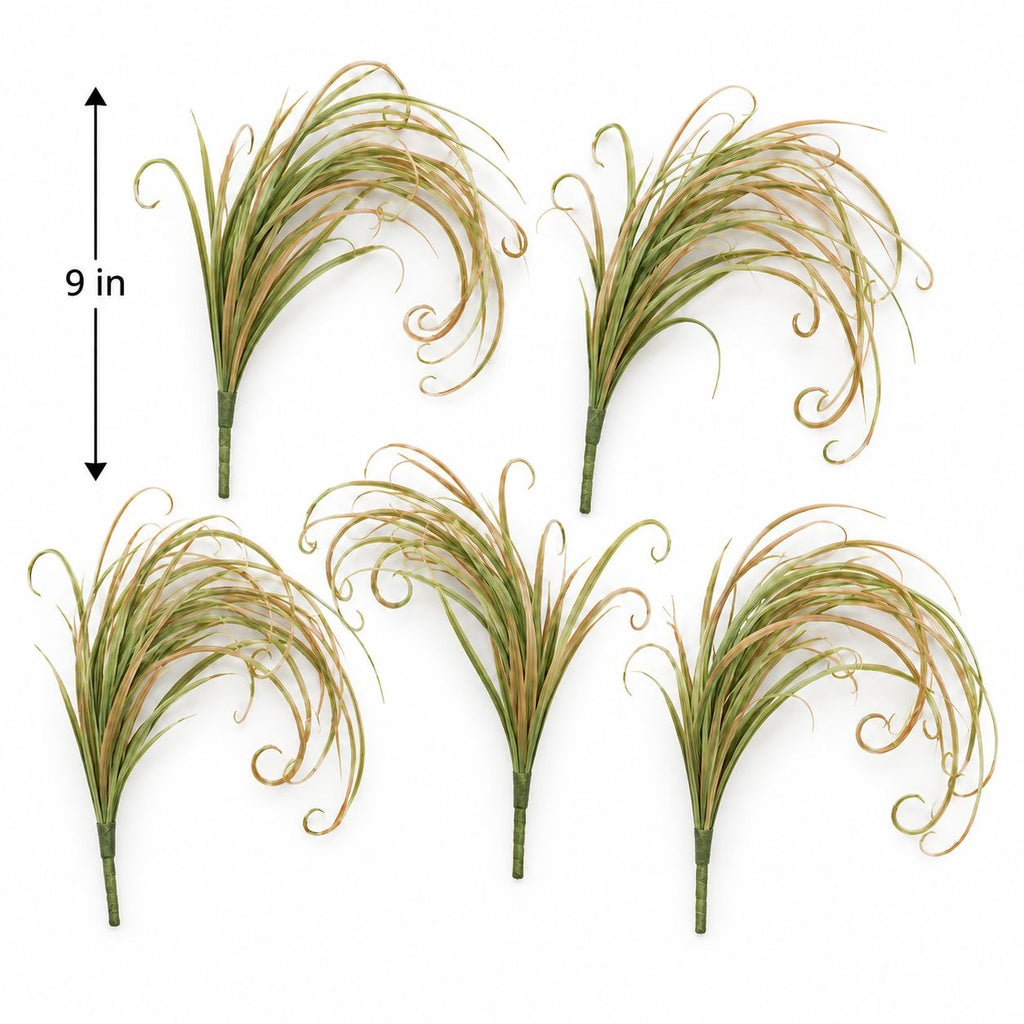 Artificial Curly Grass Picks, Set of 5, 9 Inch Faux Lemongrass