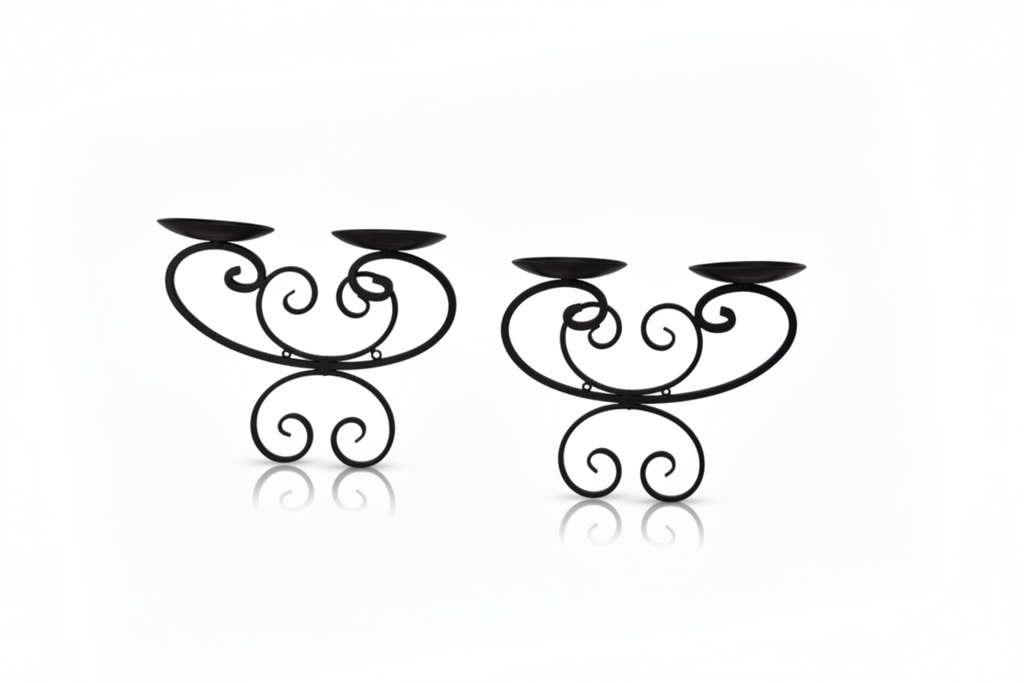 Wall Candle Holders Black Metal Scroll Design Set of 2 Pillar Holders 10 Inch