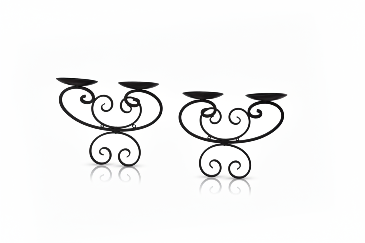 Wall Candle Holders Black Metal Scroll Design Set of 2 Pillar Holders 10 Inch