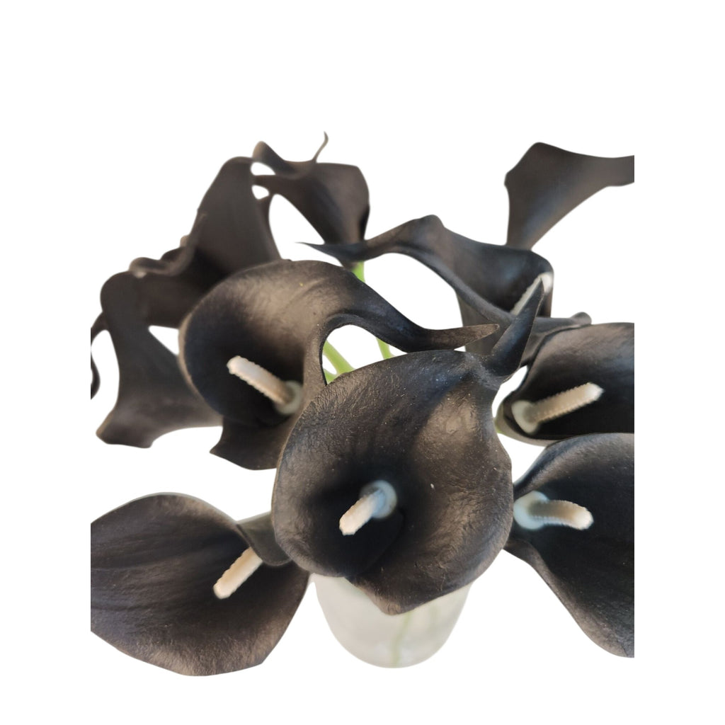 Black Calla Lily Faux Flowers Set of 5 Artificial Stems Gothic Modern Home Decor