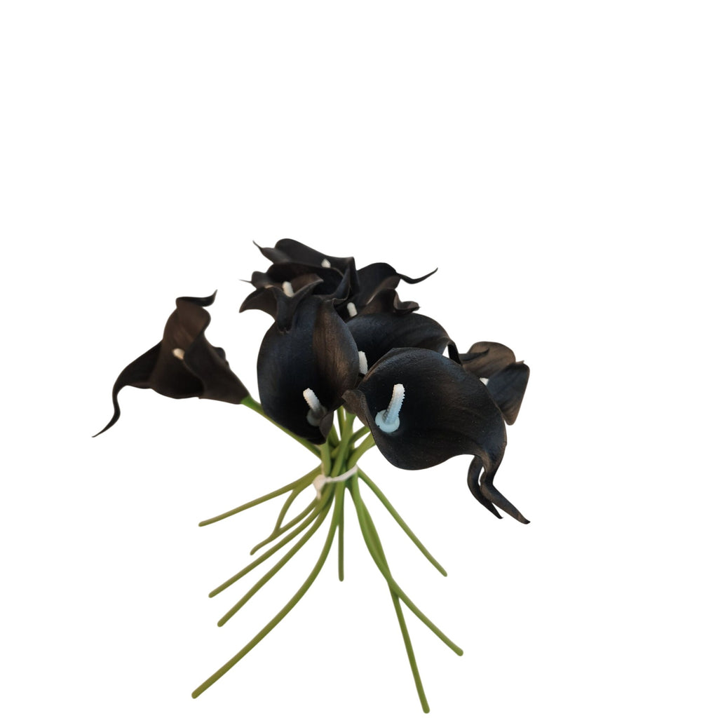Black Calla Lily Faux Flowers Set of 5 Artificial Stems Gothic Modern Home Decor