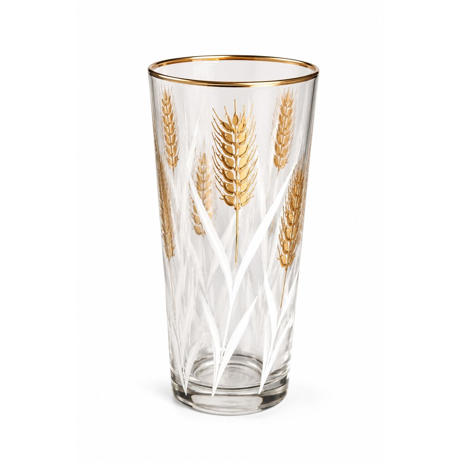 Vintage Libbey Wheat Pattern Drinking Glass Gold Rim Tumbler Mid Century Modern Barware Retro Kitchen Decor