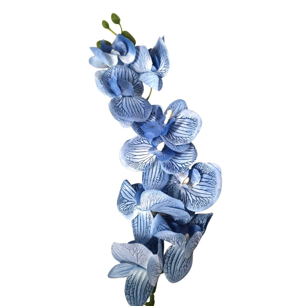 Blue Phalaenopsis Orchid Stem 28 Inch Artificial Silk Flower, Navy Veining