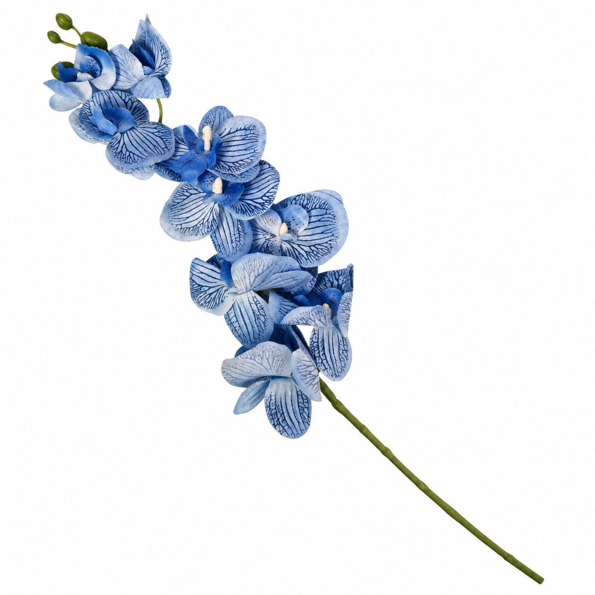 Blue Phalaenopsis Orchid Stem 28 Inch Artificial Silk Flower, Navy Veining