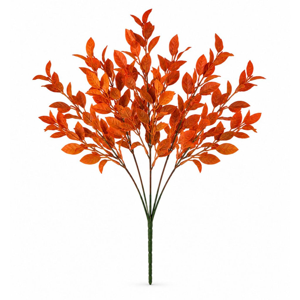 Artificial Orange Fall Leaf Bush 13 Inch Faux Autumn Foliage Stem Wreath Filler Harvest Thanksgiving Decor