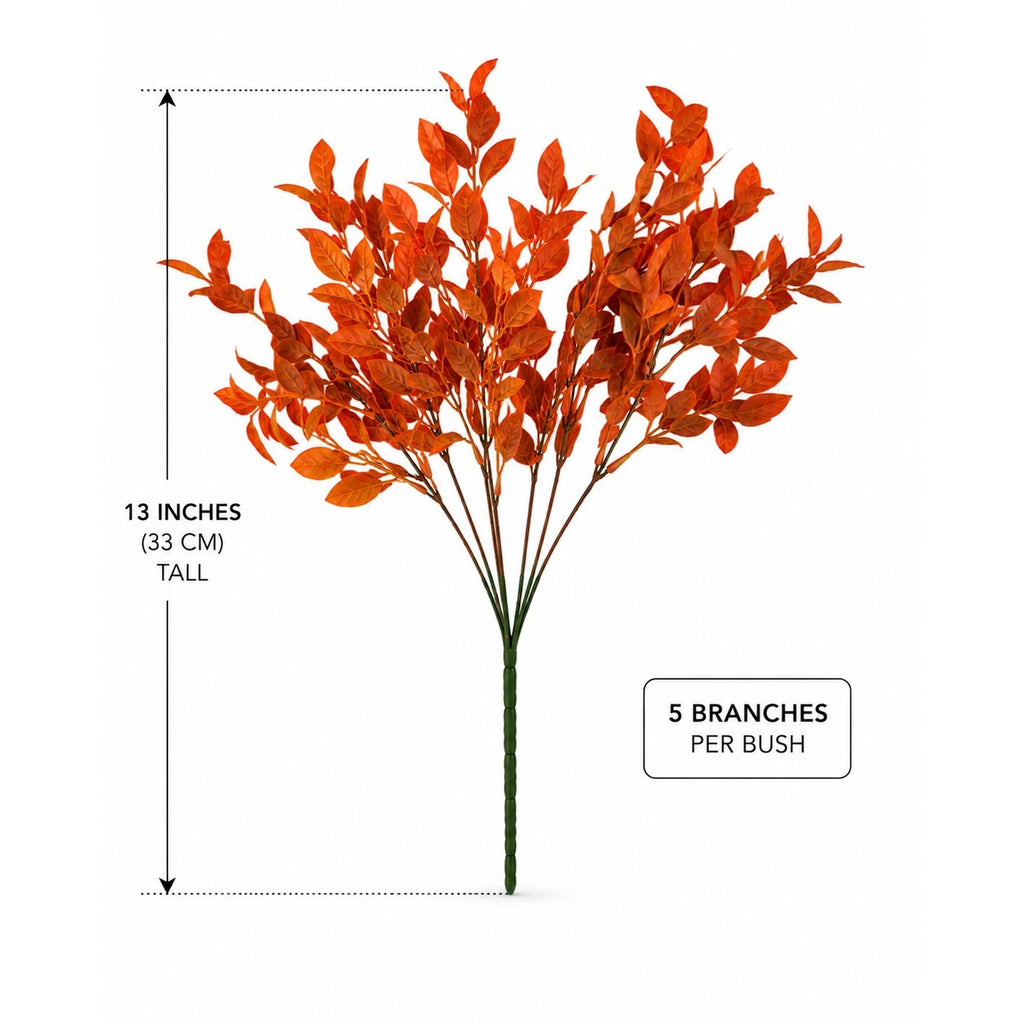 Artificial Orange Fall Leaf Bush 13 Inch Faux Autumn Foliage Stem Wreath Filler Harvest Thanksgiving Decor