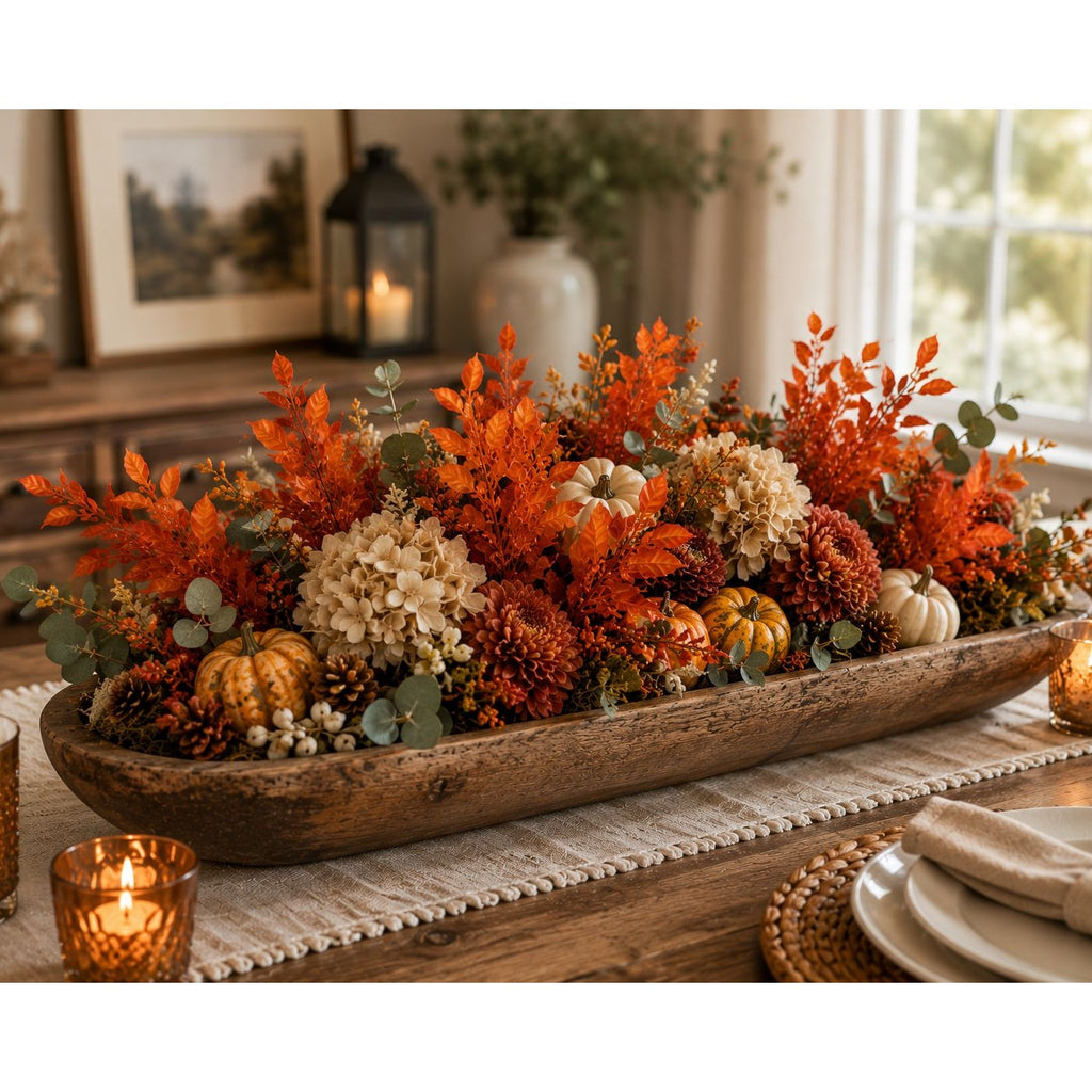 Artificial Orange Fall Leaf Bush 13 Inch Faux Autumn Foliage Stem Wreath Filler Harvest Thanksgiving Decor