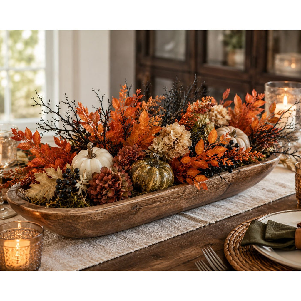 Artificial Orange Fall Leaf Bush 13 Inch Faux Autumn Foliage Stem Wreath Filler Harvest Thanksgiving Decor