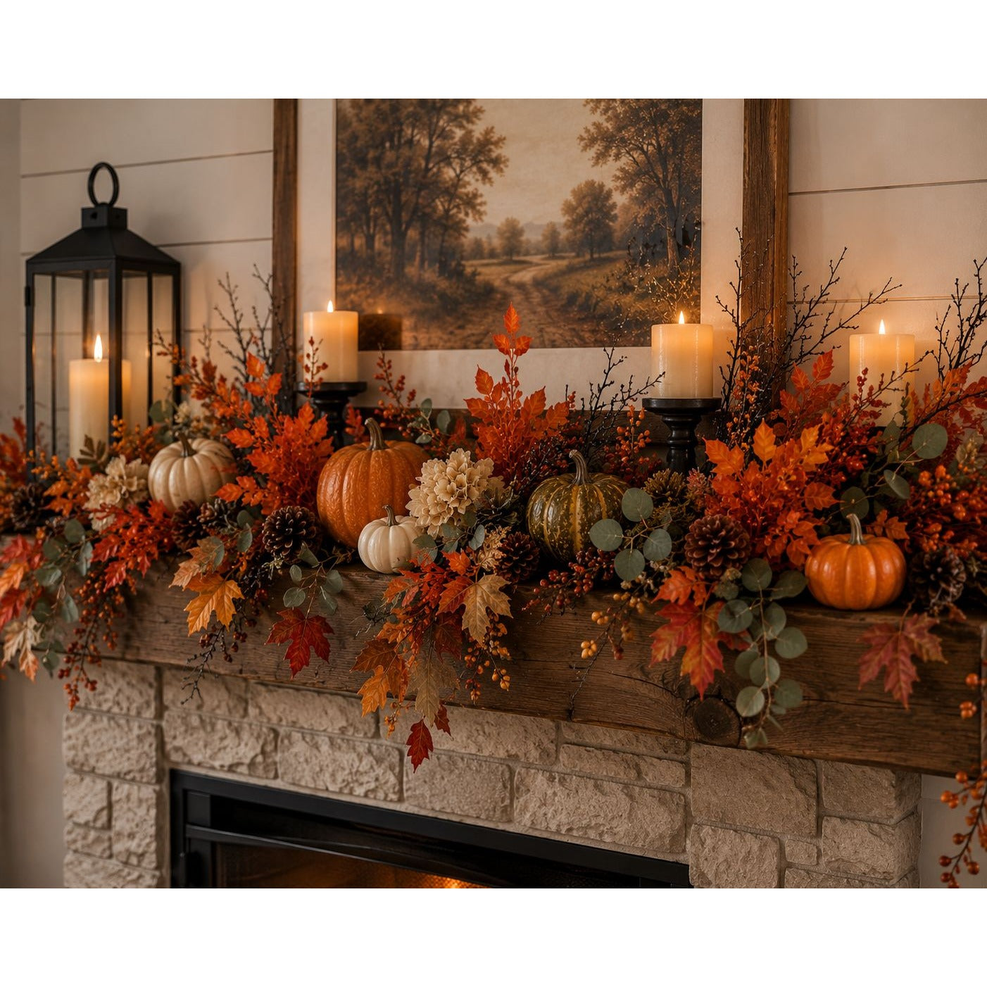 Artificial Orange Fall Leaf Bush 13 Inch Faux Autumn Foliage Stem Wreath Filler Harvest Thanksgiving Decor