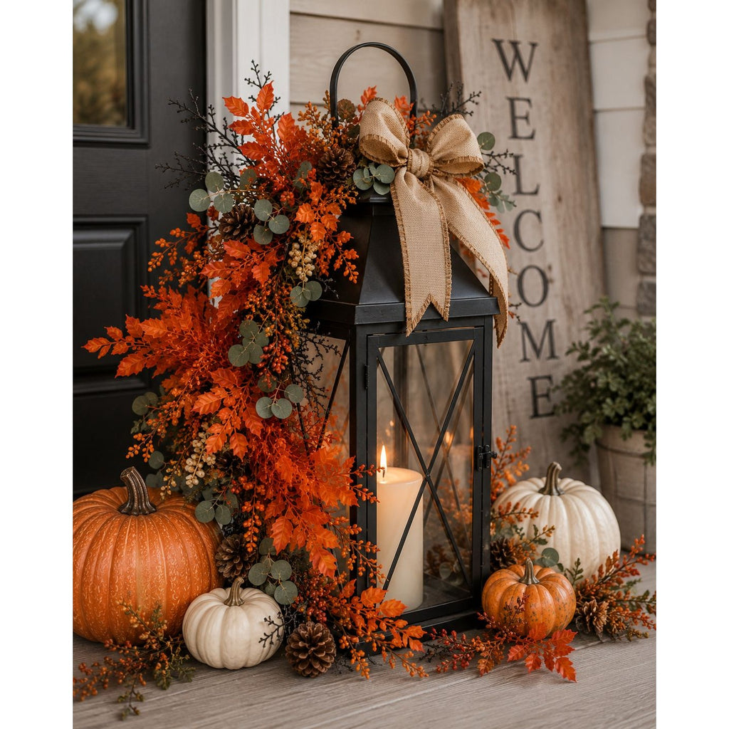 Artificial Orange Fall Leaf Bush 13 Inch Faux Autumn Foliage Stem Wreath Filler Harvest Thanksgiving Decor