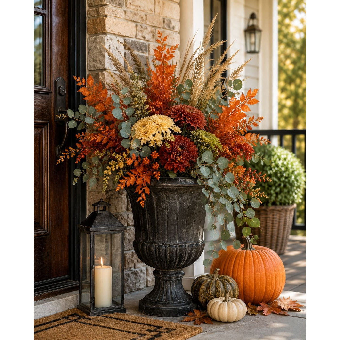 Artificial Orange Fall Leaf Bush 13 Inch Faux Autumn Foliage Stem Wreath Filler Harvest Thanksgiving Decor