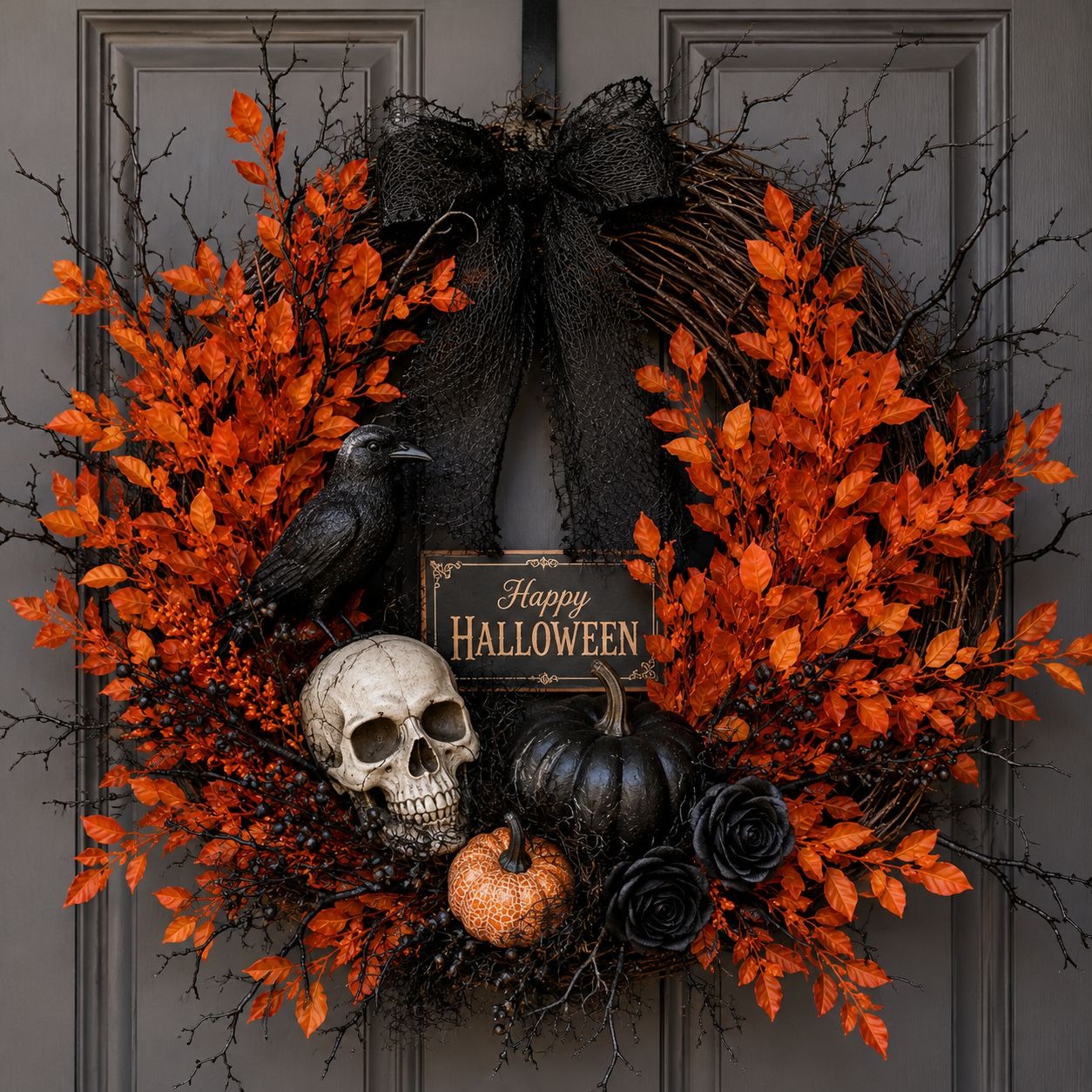 Artificial Orange Fall Leaf Bush 13 Inch Faux Autumn Foliage Stem Wreath Filler Harvest Thanksgiving Decor