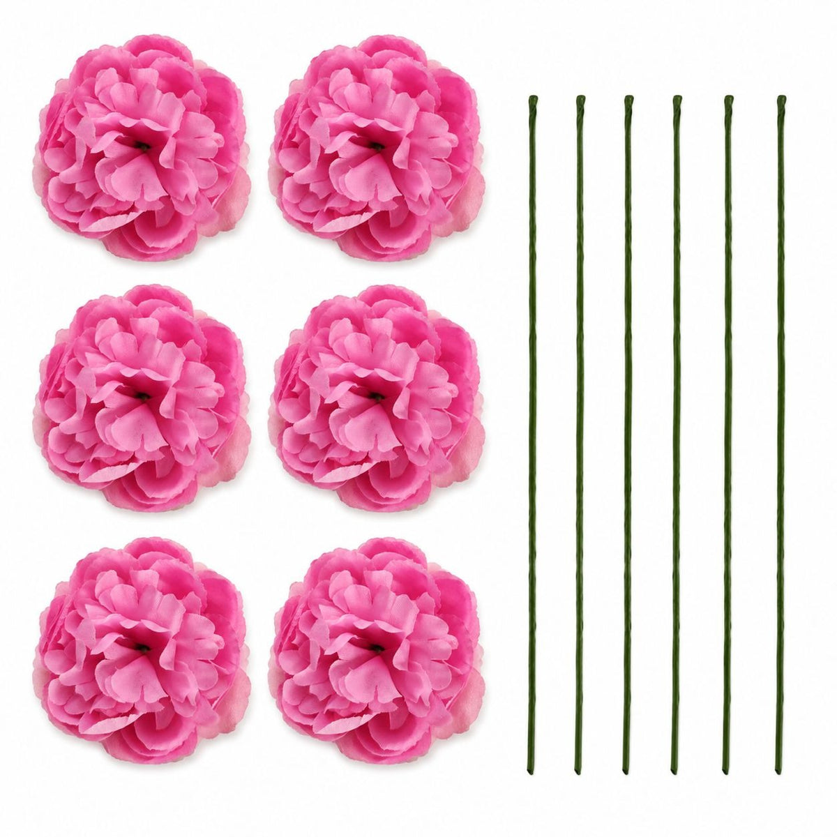 Pink Ranunculus Peony Style Artificial Flowers Set of 6, 3 in Flower Heads