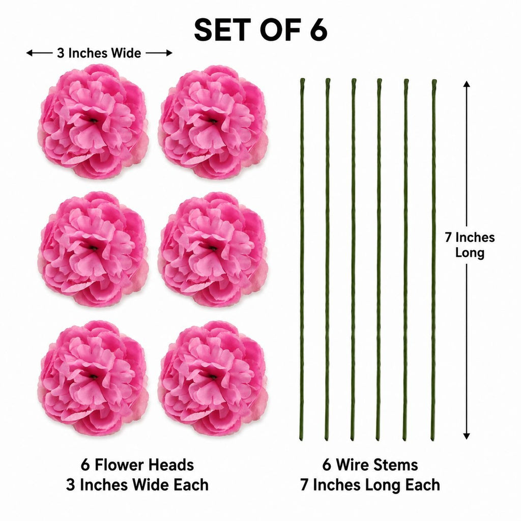 Pink Ranunculus Peony Style Artificial Flowers Set of 6, 3 in Flower Heads