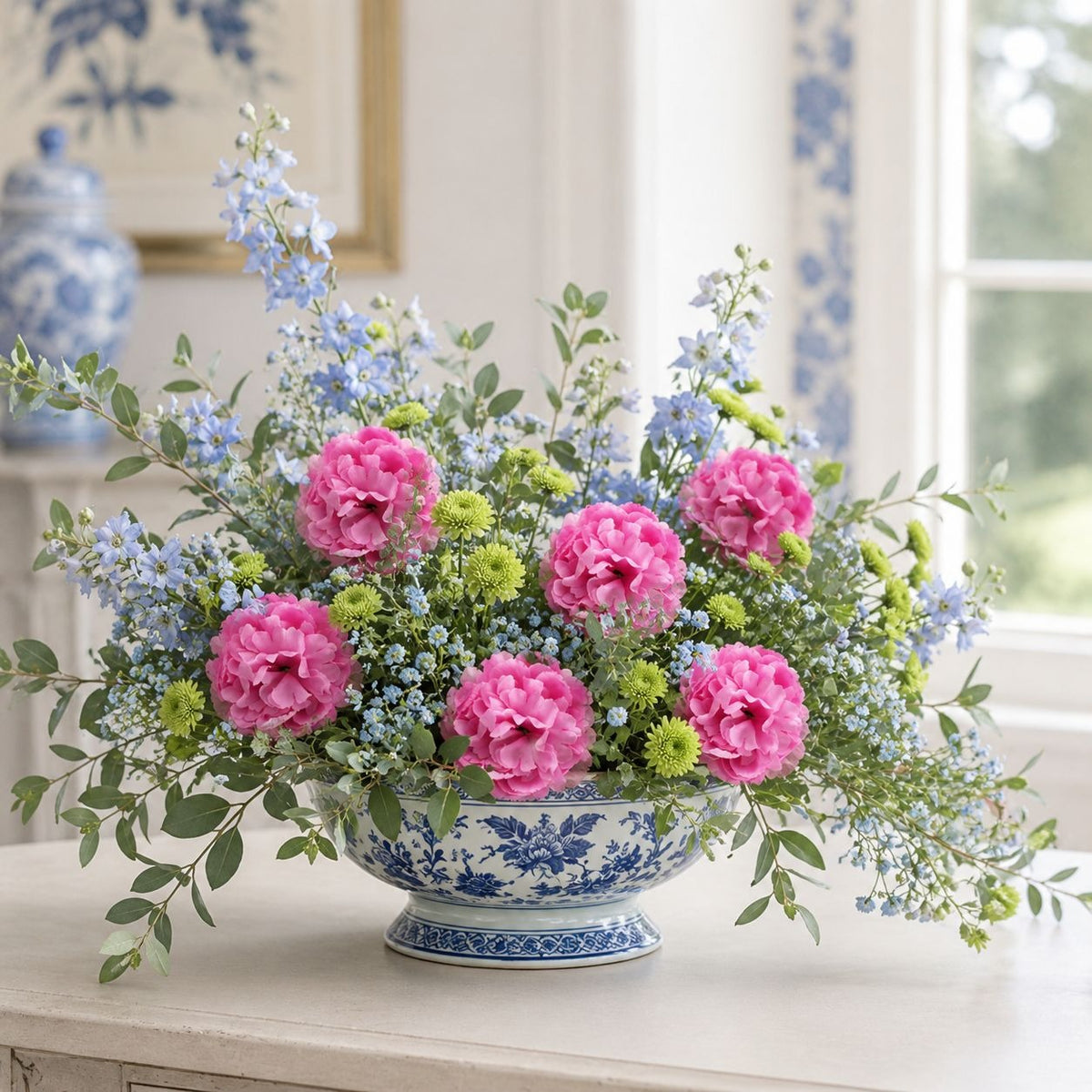 Pink Ranunculus Peony Style Artificial Flowers Set of 6, 3 in Flower Heads