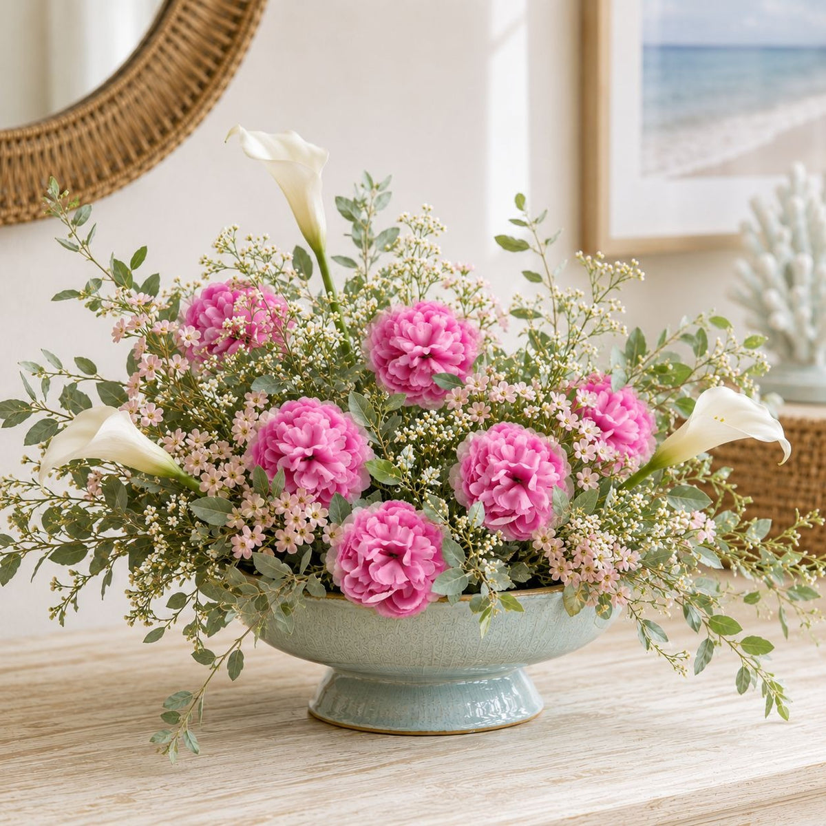 Pink Ranunculus Peony Style Artificial Flowers Set of 6, 3 in Flower Heads