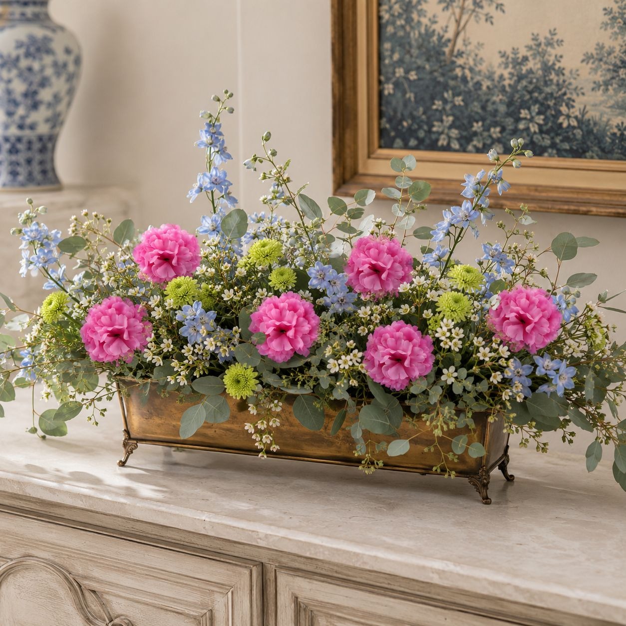 Pink Ranunculus Peony Style Artificial Flowers Set of 6, 3 in Flower Heads