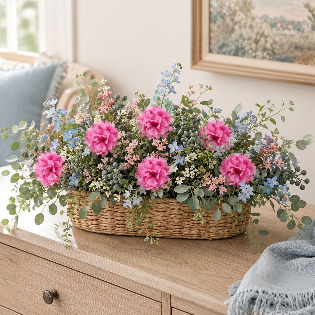 Pink Ranunculus Peony Style Artificial Flowers Set of 6, 3 in Flower Heads
