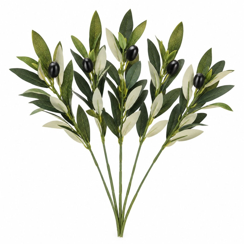 Artificial Olive Stems Set of 5, 11 Inch Faux Olive Branches Wedding Decor