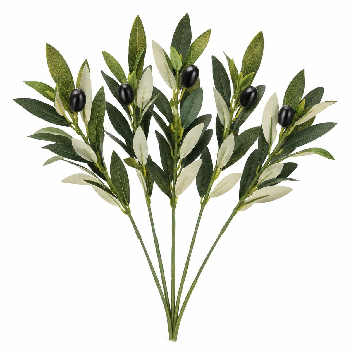 Artificial Olive Stems Set of 5, 11 Inch Faux Olive Branches Wedding Decor
