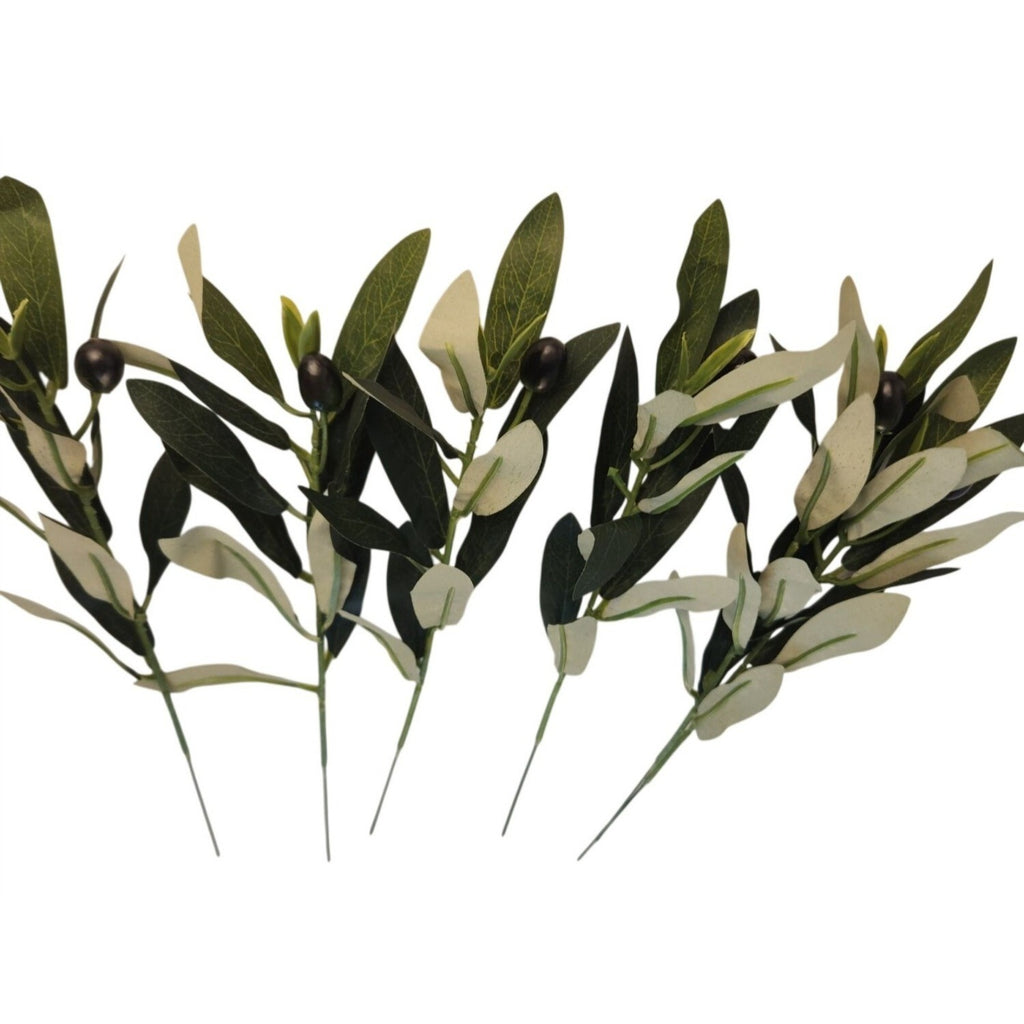 Artificial Olive Stems Set of 5, 11 Inch Faux Olive Branches Wedding Decor