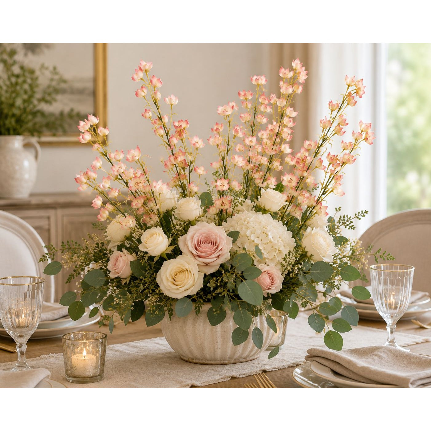 Artificial Dogwood Style Flower Stems Set of 2 Blush Pink White Faux Floral Branches 38 Inch Tall Wedding Filler Vase Decor